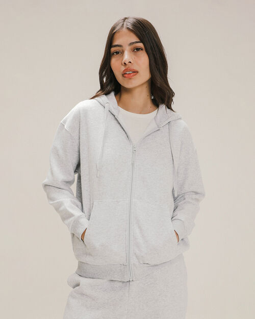 Hoodie Abierta Color Gris